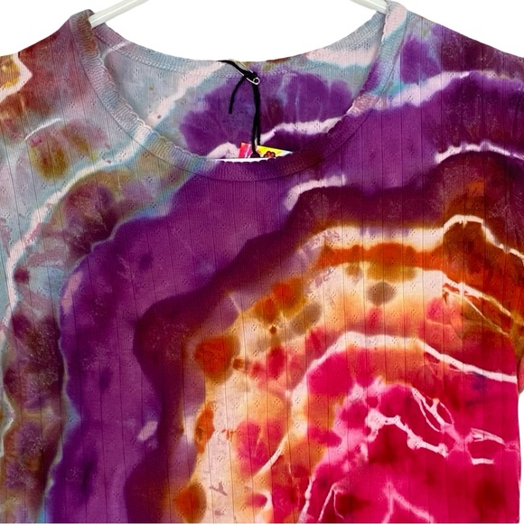 Handmade Geode Tie Dye Tee Womens Size Small Baby Tshirt Colorful Upcycled Multi - Picture 3 of 10